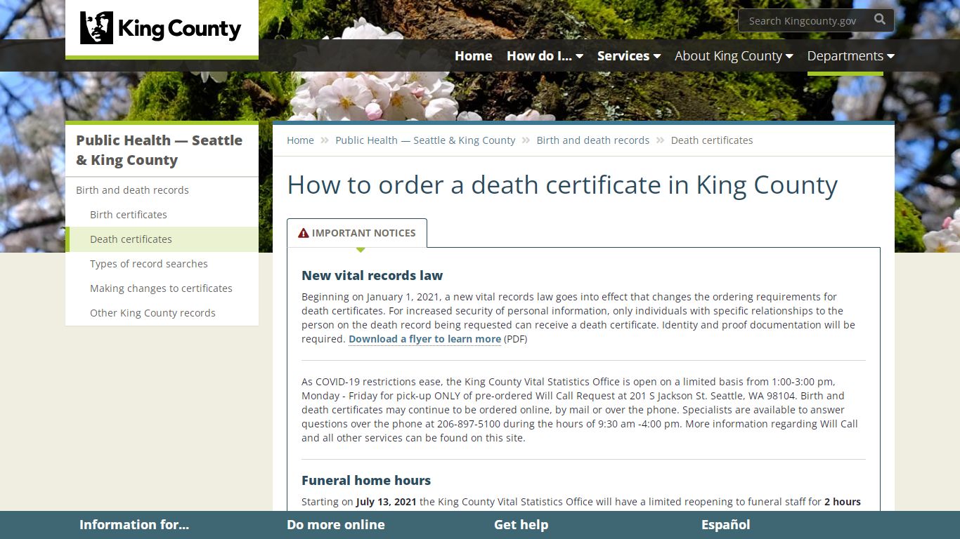 How to order a death certificate in King County - King County