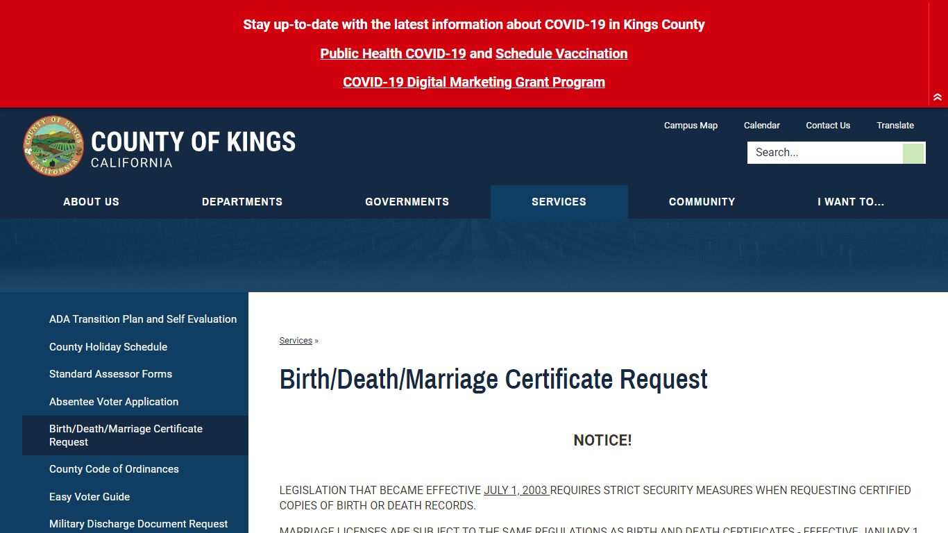 Birth/Death/Marriage Certificate Request | Kings County